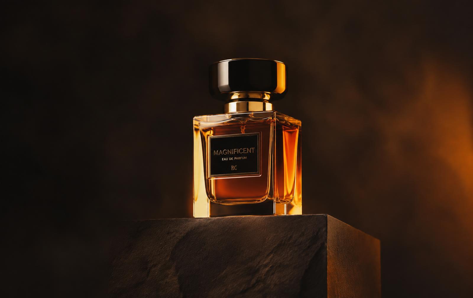 Perfume iluminado en estudio